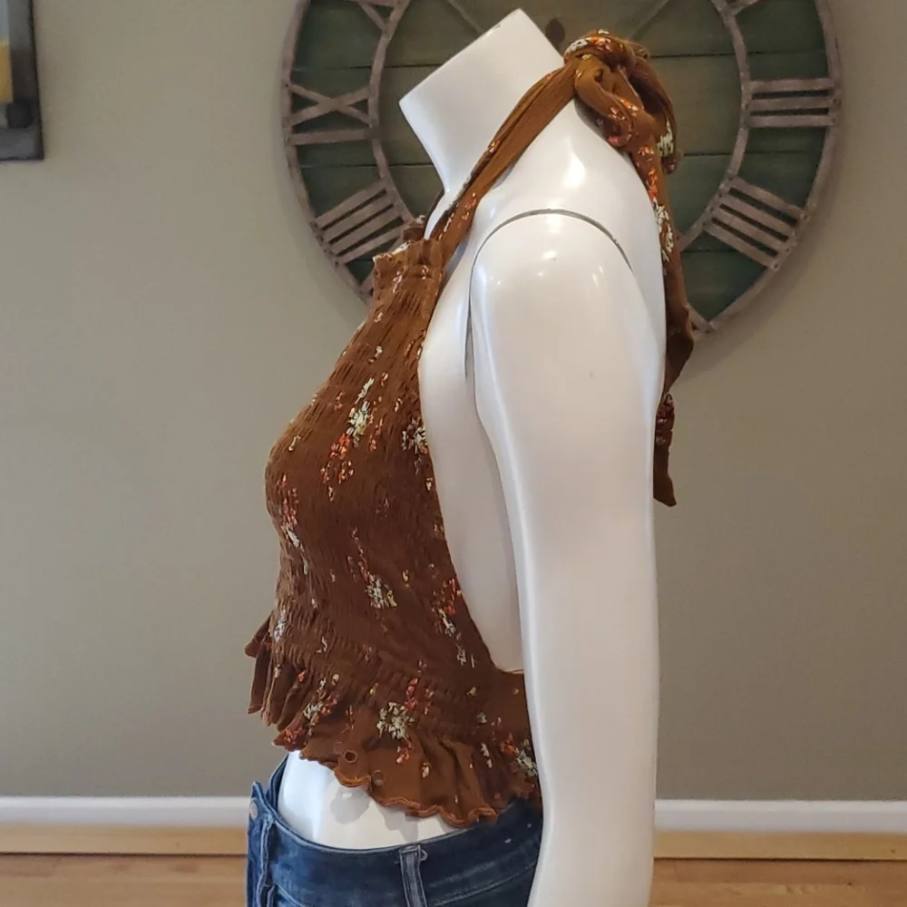 Free People Miss Louise smocked cropped halter top